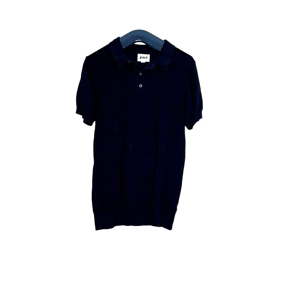 Pact men's size medium polo golf shirt black ribbed hemline organic cotton